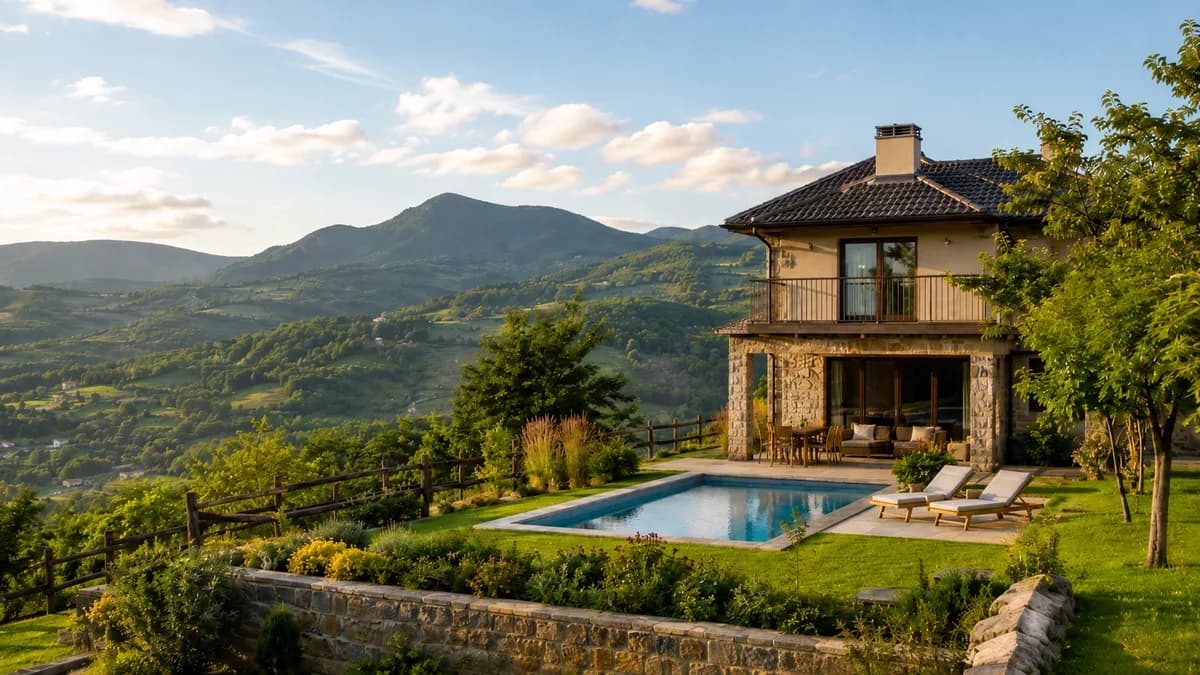 Private pool villa with green mountain views